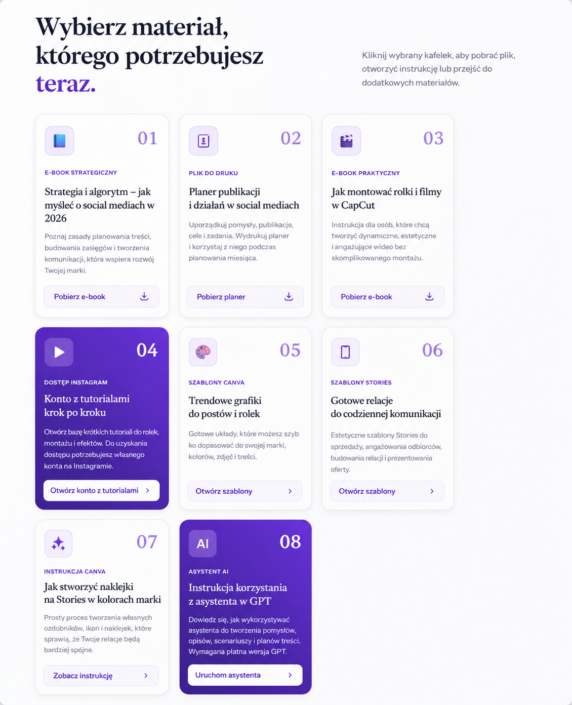Materiały dostępne w pakiecie social media